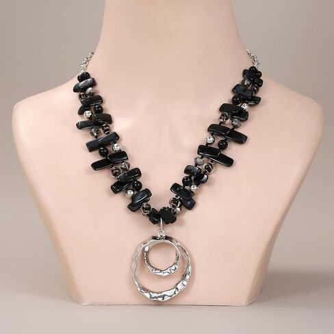 Elisheva Colorful Layered Irregular Shell Beaded Choker Necklace and Earrings Set, Bohemian Statement Pearl and Murano Glass Beads Chunky Necklace with Circle Pendant, Trendy Vintage Style Costume Jewelry set for Women in Saudi Arabia