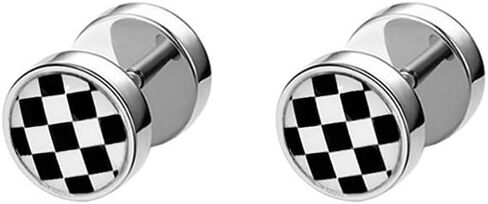 Unique 16G Checker Flat Screw Back Cartilage Small Stud Earrings for Men Women Punk Stainless Steel Black White Barbell Tiny Tragus Piercing Sleeper Studs Fashion Hypoallergenic Jewelry in Saudi Arabia