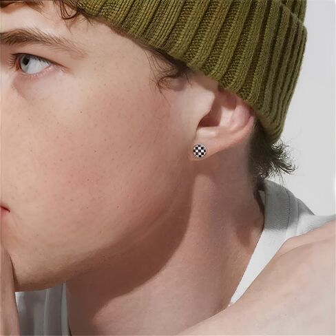 Unique 16G Checker Flat Screw Back Cartilage Small Stud Earrings for Men Women Punk Stainless Steel Black White Barbell Tiny Tragus Piercing Sleeper Studs Fashion Hypoallergenic Jewelry in Saudi Arabia