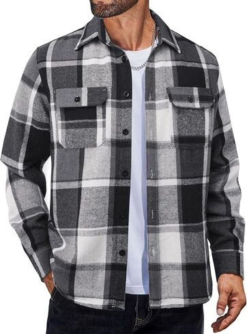 COOFANDY Mens Flannel Shirts Long Sleeve Plaid Shirt Jacket Button Down Shirt with Pockets in Kuwait