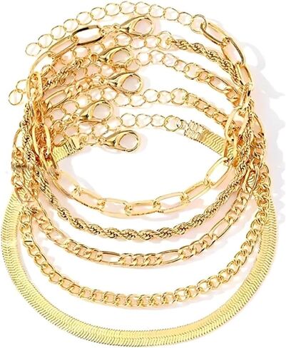 Gold Bracelets for Women, Adjustable 14K Gold Plated Dainty Thin Stackable Link Chain Pack Layered Jewelry in Saudi Arabia