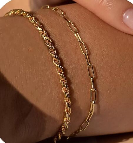 Gold Bracelets for Women, Adjustable 14K Gold Plated Dainty Thin Stackable Link Chain Pack Layered Jewelry in Saudi Arabia