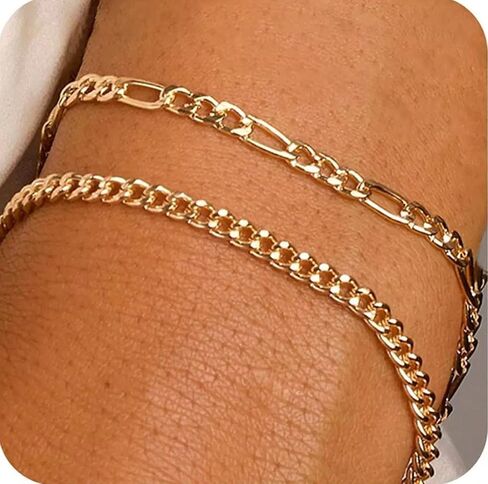 Gold Bracelets for Women, Adjustable 14K Gold Plated Dainty Thin Stackable Link Chain Pack Layered Jewelry in Saudi Arabia