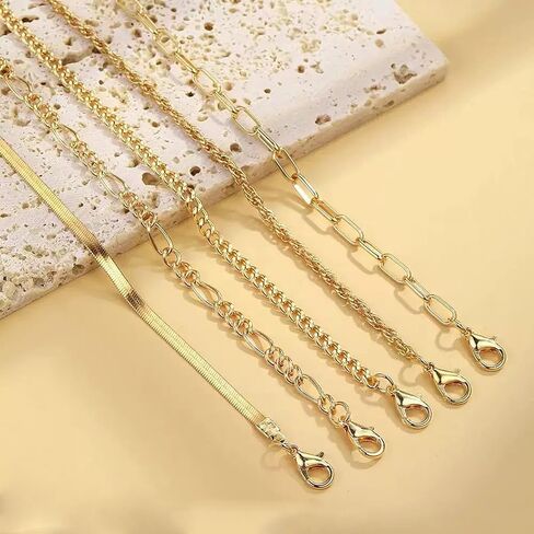 Gold Bracelets for Women, Adjustable 14K Gold Plated Dainty Thin Stackable Link Chain Pack Layered Jewelry in Saudi Arabia