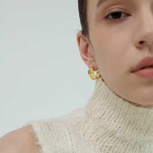 Chunky Silver Earrings 14K Gold Plated Geometric Dangle Earrings for Woman, Trendy Simple Silver Hypoallergenic Small Hoop C Shape Stud Earrings Jewelry in Kuwait