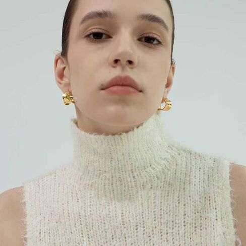 Chunky Silver Earrings 14K Gold Plated Geometric Dangle Earrings for Woman, Trendy Simple Silver Hypoallergenic Small Hoop C Shape Stud Earrings Jewelry in Kuwait