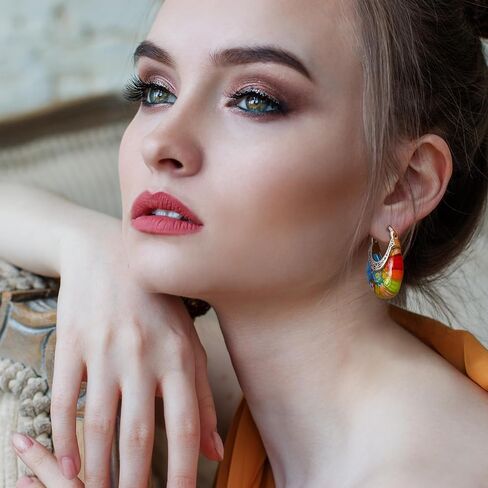 Crysdue Murano Style Glass Colorful Hoop Earrings, Trendy Daisy Artistic Boho Multicolor Earring Millefiori Flower Jewelry for Women Summer Beach in Saudi Arabia