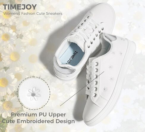 Women Fashion Casual Sneakers Retro Classic Walking Tennis Shoes Cute Embroidery Lace-Up & Anti-Slip in Kuwait