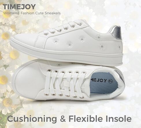 Women Fashion Casual Sneakers Retro Classic Walking Tennis Shoes Cute Embroidery Lace-Up & Anti-Slip in Kuwait