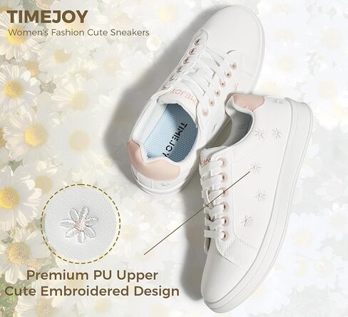 Women Fashion Casual Sneakers Retro Classic Walking Tennis Shoes Cute Embroidery Lace-Up & Anti-Slip in Kuwait