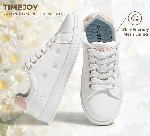 Women Fashion Casual Sneakers Retro Classic Walking Tennis Shoes Cute Embroidery Lace-Up & Anti-Slip in Kuwait