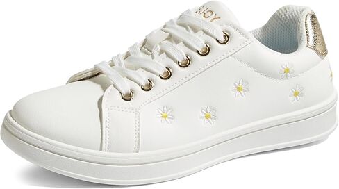 Women Fashion Casual Sneakers Retro Classic Walking Tennis Shoes Cute Embroidery Lace-Up & Anti-Slip in Kuwait