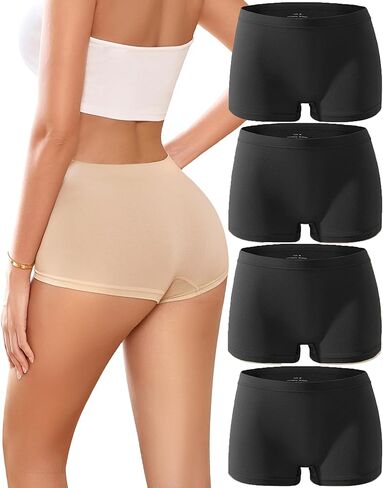 Boy Shorts Underwear for Women Seamless Boxer Shorts Underwear Soft Stretch Boyshort Panties 4 Pack in Saudi Arabia