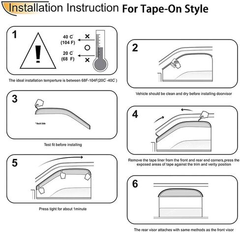 Deebior 94924 عاكس تنفيس الرياح للنافذة الجانبية، 4 قطع شريط تثبيت خارجي على مجموعة واقيات مطر لطيفة من الشمس، واقي نافذة مناسب لـ 2003-2009 Toyota 4Runner N210 in Kuwait