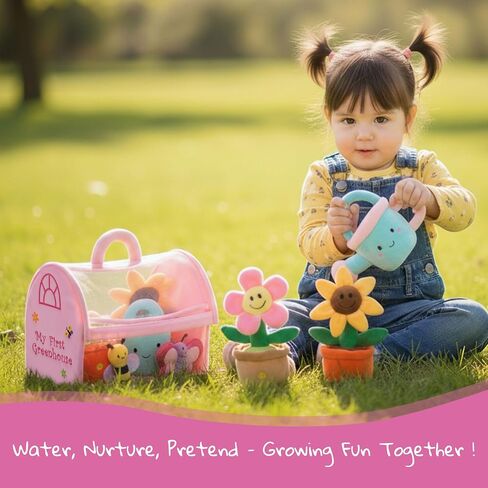 June Garden My First Vegetable Basket - 7 Pcs Plush Interactive Pretend Play Food Playset - Includes Basket Carrier, Cucumber, Carrot, Tomato, Potato, Mushroom, Radish and Garlic - Ages 2+ in Kuwait