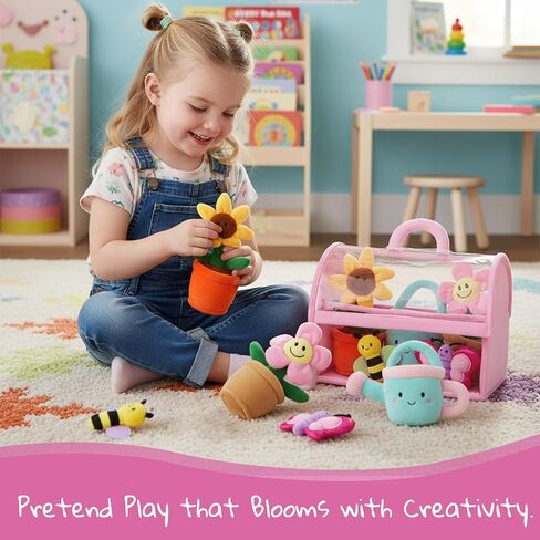 June Garden My First Vegetable Basket - 7 Pcs Plush Interactive Pretend Play Food Playset - Includes Basket Carrier, Cucumber, Carrot, Tomato, Potato, Mushroom, Radish and Garlic - Ages 2+ in Kuwait