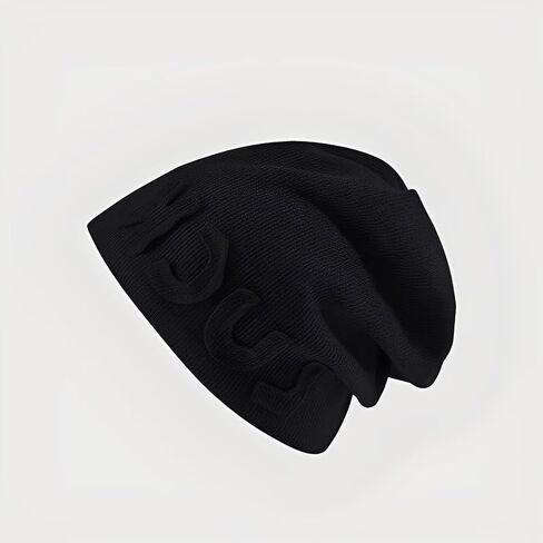 Luck Slouchy Knit Beanie - Soft Stretchable Unisex Winter Hat, Uplifting Gift Streetwear Cap for Women and Men(HUCP-MZ-C5DP02-HEI) Black in Saudi Arabia