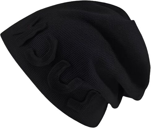 Luck Slouchy Knit Beanie - Soft Stretchable Unisex Winter Hat, Uplifting Gift Streetwear Cap for Women and Men(HUCP-MZ-C5DP02-HEI) Black in Saudi Arabia