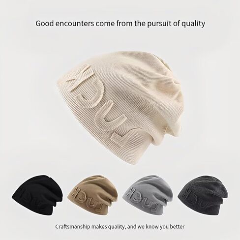 Luck Slouchy Knit Beanie - Soft Stretchable Unisex Winter Hat, Uplifting Gift Streetwear Cap for Women and Men(HUCP-MZ-C5DP02-HEI) Black in Saudi Arabia