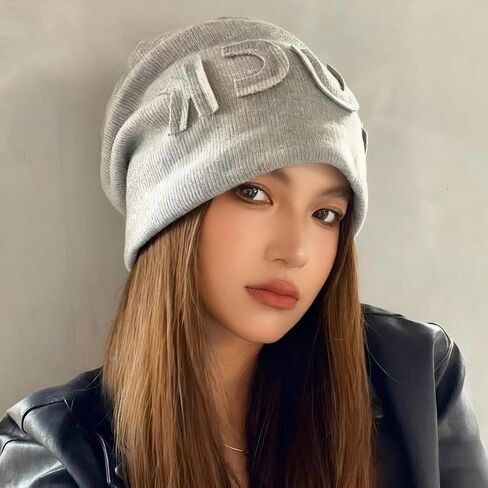 Luck Slouchy Knit Beanie - Soft Stretchable Unisex Winter Hat, Uplifting Gift Streetwear Cap for Women and Men(HUCP-MZ-C5DP02-HEI) Black in Saudi Arabia