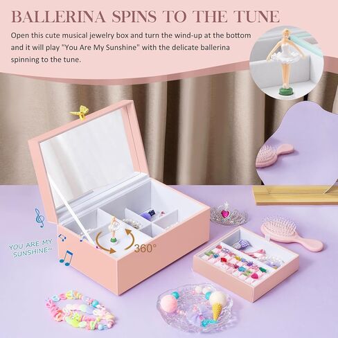ProCase Girls Musical Jewelry Box with Spinning Ballerina, Kids Jewelry Boxes Storage, Ballerina Music Box Gifts for Little Girl Daughter, Birthday Anniversary Christmas Gifts -Pink in Saudi Arabia