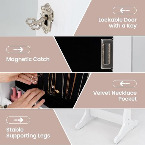 GOFLAME Jewelry Armoire Cabinet, Standing Lockable Full Length Mirror with Storage Shelves and 2 Drawers, Adjustable Tilt Angles, Built-in LED Lights, Stand Up Jewelry Box with Lighted Mirror (Brown) in Saudi Arabia