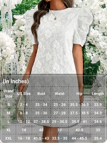 Women's Elegant Floral Jacquard Dress, Puff Sleeve Lightweight Shift Mini Dresses for Summer Casual in Saudi Arabia