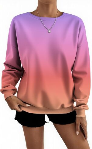 Womens Gradient Print Sweatshirt Long Sleeve Top Ladies Jumper Lightweight Autumn Pullover Tops Blouse in Saudi Arabia