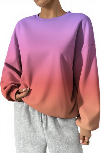 Womens Gradient Print Sweatshirt Long Sleeve Top Ladies Jumper Lightweight Autumn Pullover Tops Blouse in Saudi Arabia