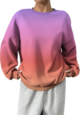 Womens Gradient Print Sweatshirt Long Sleeve Top Ladies Jumper Lightweight Autumn Pullover Tops Blouse in Saudi Arabia