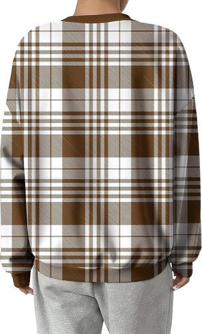 Women's Plaid Crewneck Sweatshirt Long Sleeve Fall Graphic Pullover Top Lightweight Casual Soft Fleece Jumper in Saudi Arabia
