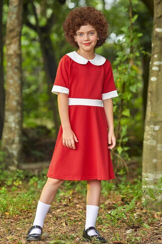 BesserBay Girls Halloween Cosplay 3-Piece With Wig Peter Pan Collar Costume Short Sleeve A-line Red Dress in Saudi Arabia