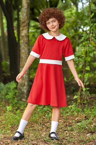 BesserBay Girls Halloween Cosplay 3-Piece With Wig Peter Pan Collar Costume Short Sleeve A-line Red Dress in Saudi Arabia