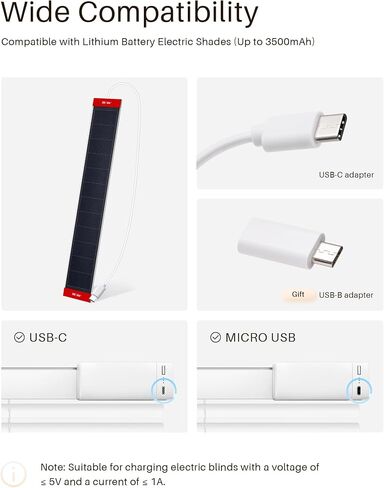 1PCS Solar Panels 3.4W 6V Charge for Motorized Blinds with USB-C Connector, Charging for Lithium Battery Operated Shades in Saudi Arabia