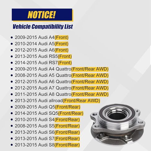 KUSATEC 513301-K 2pcs Front/Rear Wheel Bearing and Hub Assembly Compatible with 2008-2015 Audi A4 A5 A6 A7 A8 Quattro RS5 RS7 allroad Q5 SQ5 S4 S5 S6 S7 S8 in Saudi Arabia