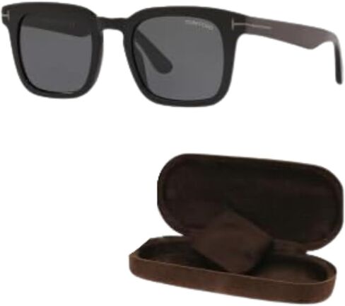 Tom Ford FT0751-N DAX نظارة شمسية مربعة الشكل + حزمة مع طقم تنظيف النظارات eSHADES، 50 مم، أسود لامع (50 مم) in Saudi Arabia
