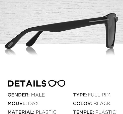 Tom Ford FT0751-N DAX نظارة شمسية مربعة الشكل + حزمة مع طقم تنظيف النظارات eSHADES، 50 مم، أسود لامع (50 مم) in Saudi Arabia