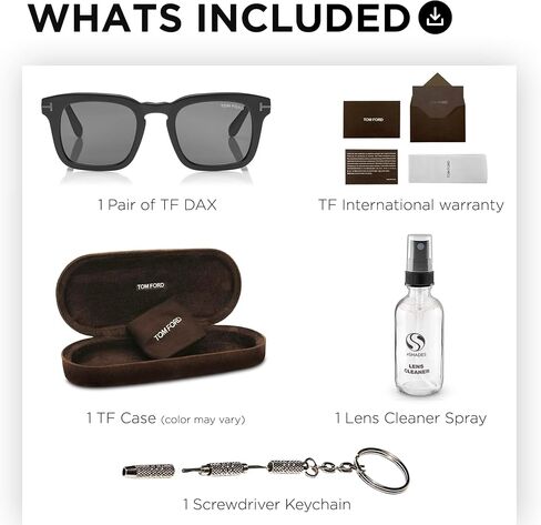 Tom Ford FT0751-N DAX نظارة شمسية مربعة الشكل + حزمة مع طقم تنظيف النظارات eSHADES، 50 مم، أسود لامع (50 مم) in Saudi Arabia