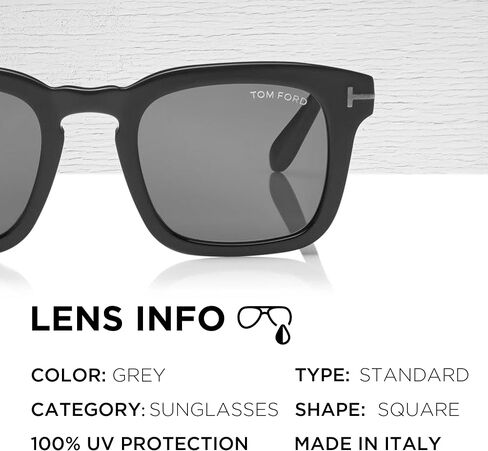 Tom Ford FT0751-N DAX نظارة شمسية مربعة الشكل + حزمة مع طقم تنظيف النظارات eSHADES، 50 مم، أسود لامع (50 مم) in Saudi Arabia