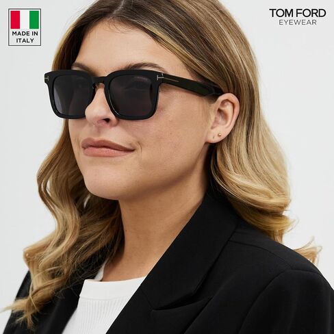 Tom Ford FT0751-N DAX نظارة شمسية مربعة الشكل + حزمة مع طقم تنظيف النظارات eSHADES، 50 مم، أسود لامع (50 مم) in Saudi Arabia