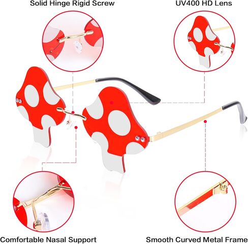 Rimless Mushroom Shape Sunglasses for Women Men Party Halloween Christmas Cosplay Glasses Prom Accessories in Kuwait