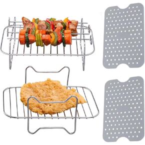Dual Zone Air Fryer Accessories, 2pcs Air Fryer Rack with 2pcs Reusable Silicone Air Fryer Liners Compatible with Ninja Foodi Air Fryer DZ201, DZ401,4pcs Double Basket Air Fryer Accessories in Saudi Arabia