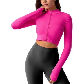 Yvette Women's Athletic Full Zip Workout Jacket with Thumb Holes Running Yoga Slim Fit Cropped Jacket in Kuwait
