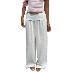 SOLY HUX Women's Wide Leg Pants Elastic Low Rise Baggy Casual Beach Long Trousers in Kuwait