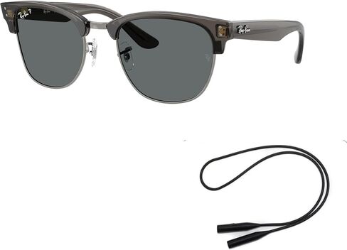Ray-Ban RBR0504S Sunglasses Bundle: RBR 0504 S CLUBMASTER REVERSE 670781 Trasp. Dark Grey On Gunmetal/Polar Dark Grey Policarbonate Polarized and Universal Anti-slip Silicone Leash in Saudi Arabia