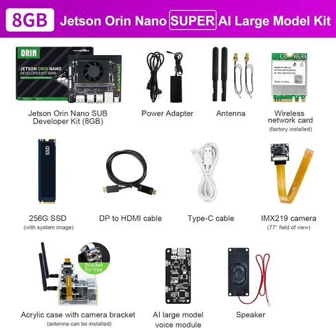 Yahboom Jetson Orin Nano 8GB SUB Developer Kit Based on NVIDIA Module with 128G Solid State Drive Acrylic Case Provide ROS Courses(Orin Nano 8GB SUB Basis Kit) in Saudi Arabia