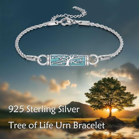Urn Bracelet For Ashes 925 Sterling Silver Tree of Life Cremation Keepsake Bracelet Cremation Jewelry Gifts for Women Men in Saudi Arabia