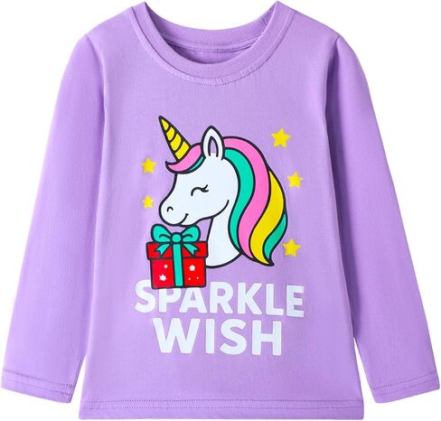 HILEELANG Toddler Girl Long Sleeve Shirt Graphic Cotton Casual Crewneck Tops, Fall Winter Layering Tees 3 Pack,2–7 Years in Saudi Arabia