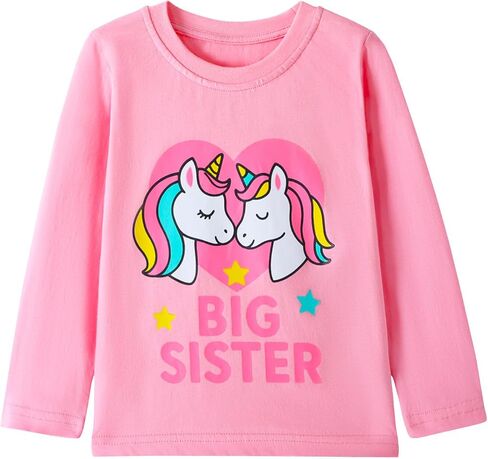 HILEELANG Toddler Girl Long Sleeve Shirt Graphic Cotton Casual Crewneck Tops, Fall Winter Layering Tees 3 Pack,2–7 Years in Saudi Arabia