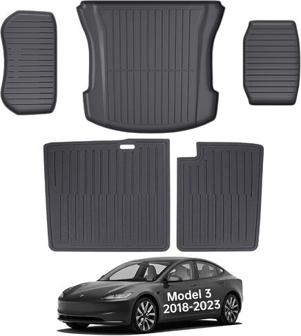 Back Seat Cover Compatible with Tesla Model 3 2018-2023 5 Seat 2nd Row Seat Protector All Weather TPE Cargo Liner Model 3 Accessories | Custom Fit Full Trunk Protection Kit - 5PCS in Saudi Arabia